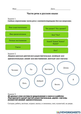 Части речи в русском языке