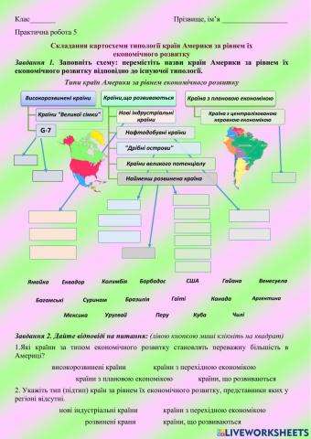 10 клас Складання картосхеми типології країн Америки за рівнем їх економічного розвитку
