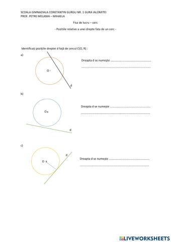 Pozitiile relative a unei drepte fata de un cerc