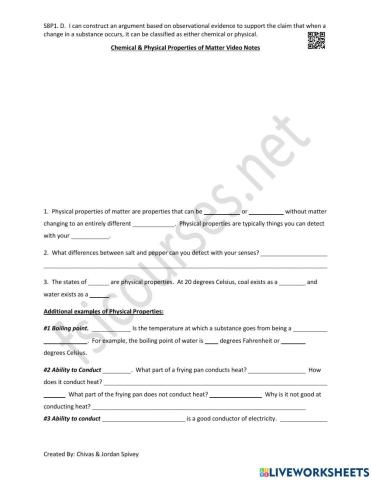 Chemical - Physical Properties of Matter Video Notes