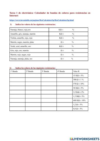 Código de colores resistencias