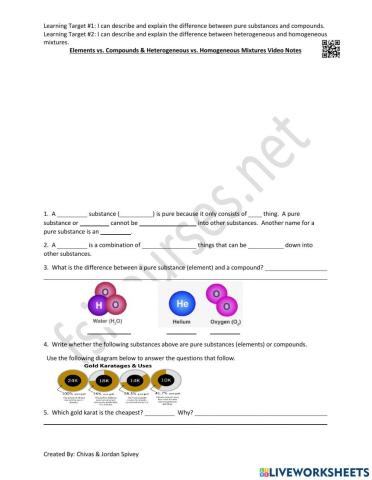 Elements vs. Compounds video notes