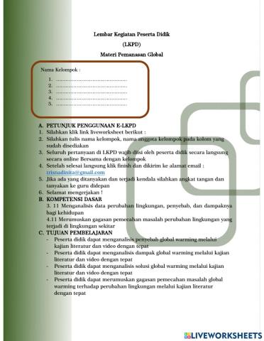 Lkpd pemanasan global kelas x biologi