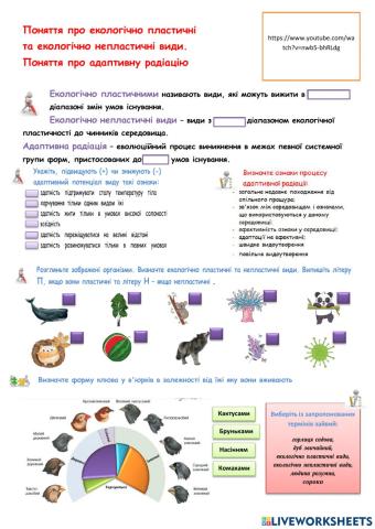Поняття про екологічно пластичні  та екологічно непластичні види.  Поняття про адаптивну радіацію