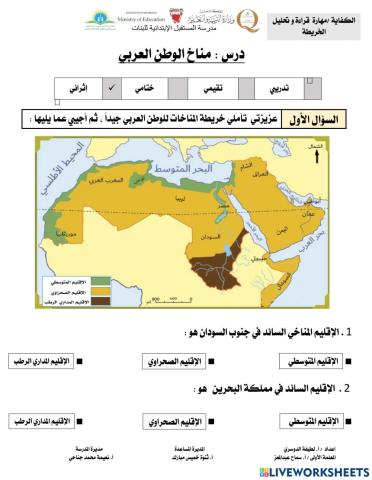 نشاط إثرائي لدرس - مناخ الوطن العربي