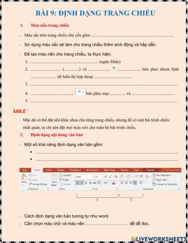 Tin học 9 - Bài 9. Định dạng trang chiếu
