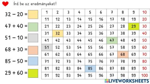 Teljes kétjegyű számokhoz kerek tízesek hozzáadása, elvétele