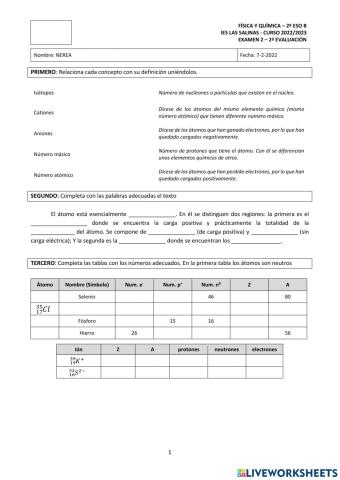 Examen átomo y formulación - ACS