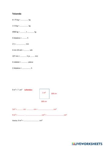 Teisendamine 4. klass (aeg, mass, pindala)