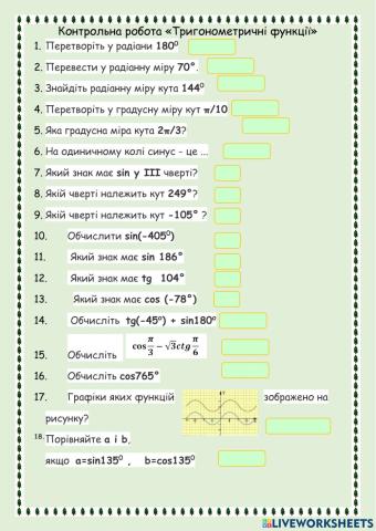 Контрольна робота №1 Тригонометрія