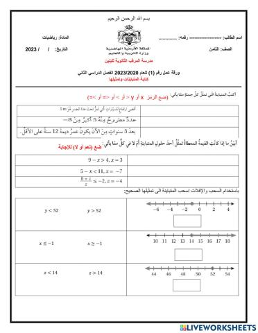 كتابة المتباينات وتمثيلها