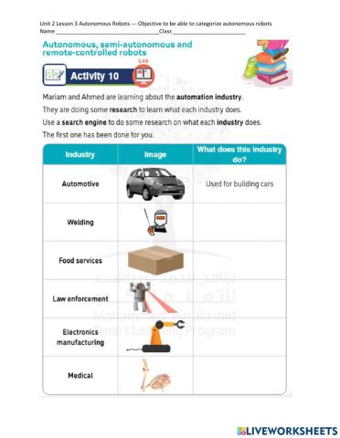 Unit 2 activity 10 and 11