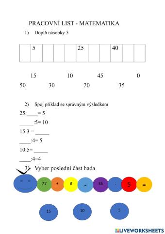 Pracovní list: Matematika