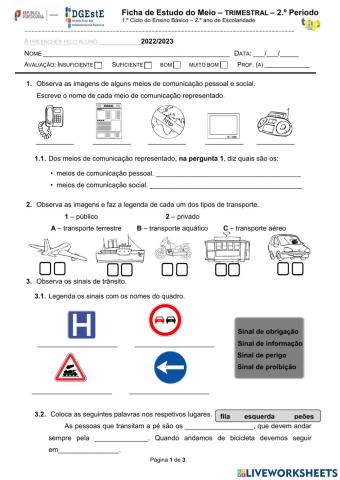 Ficha Trimestral Estudo do Meio