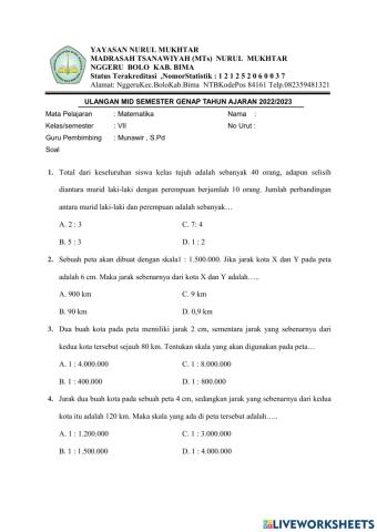 Soal pts matematika kelas vii