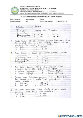 Soal pts matematika kelas VIII