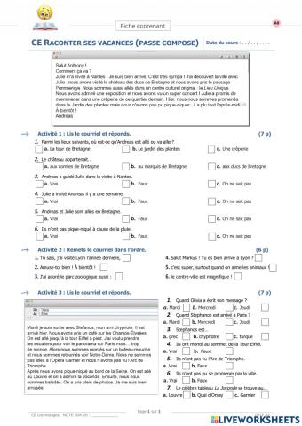 CE A2 Vacances à Nantes (Passé composé)