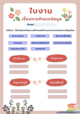 ใบงานเรื่องการจำแนกข้อมูล