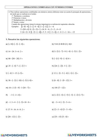 Operaciones combinadas enteros
