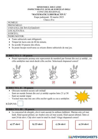 Matematică distractivă - clasa a II-a