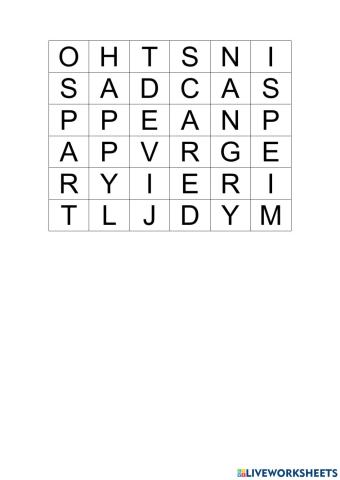 Feelings wordsearch