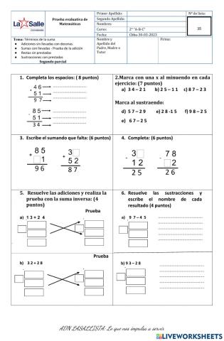 Evaluacion de matem'aticas