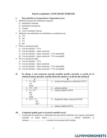 Fișă de recapitulare- stocuri de mărfuri