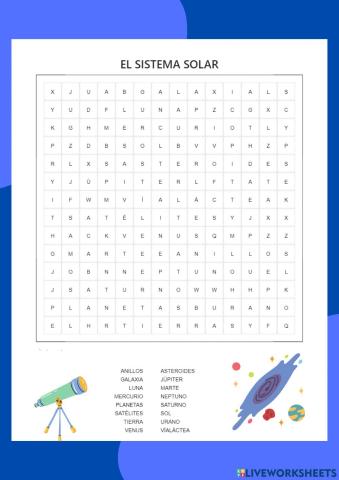 El sistema solar- sopa de letras