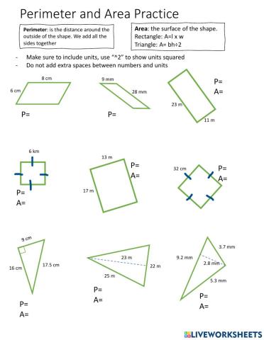 Perimeter and Area practice