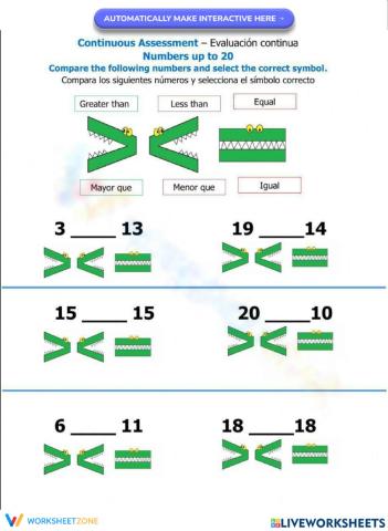 Numbers up to 20-Assessment