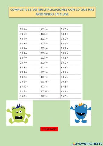 Repaso tablas multiplicar