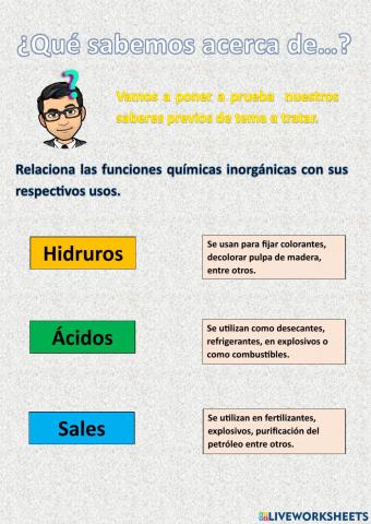 Saberes previos: Hidruros, ácidos y sales