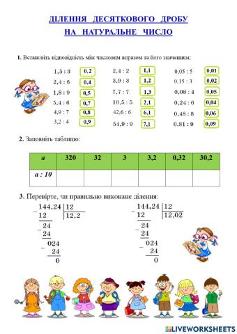 Ділення десяткових дробів на натуральне число