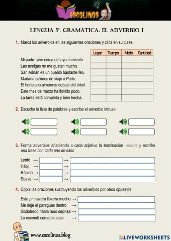 Lengua 5º. Gramática. Adverbios I