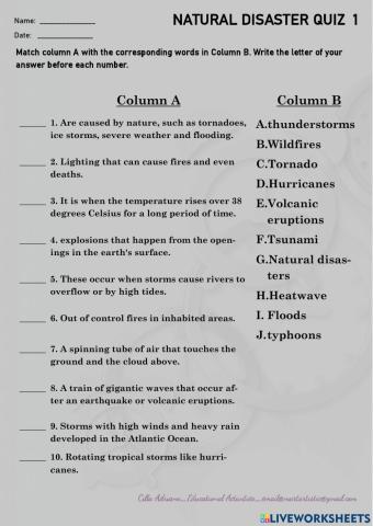 Natural disasters quiz 1