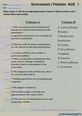 Environment-pollution quiz 1