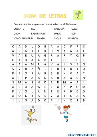 Badminton sopa de letras