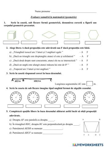 Evaluare geometrie clasa a 5