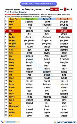 Irregular Verbs Simple Past Match