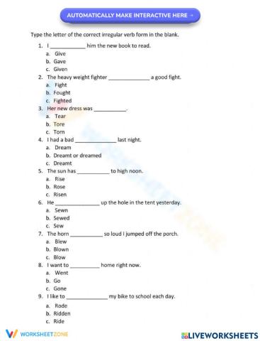 Common Irregular Verb Forms