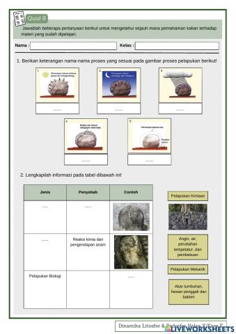 Quiz 8-10 Tenaga Eksogen (Pelapukan, Erosi, dan Sedimentasi)