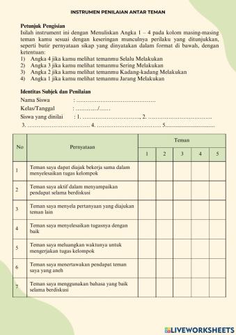 Instrumen penilaian antar teman