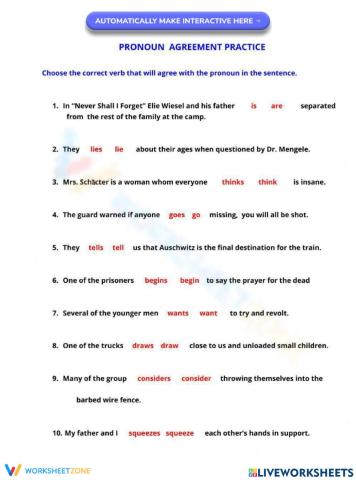 Practicing Pronoun Verb Agreement