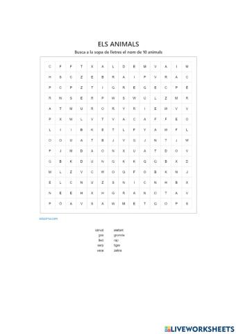 Sopa lletres animals