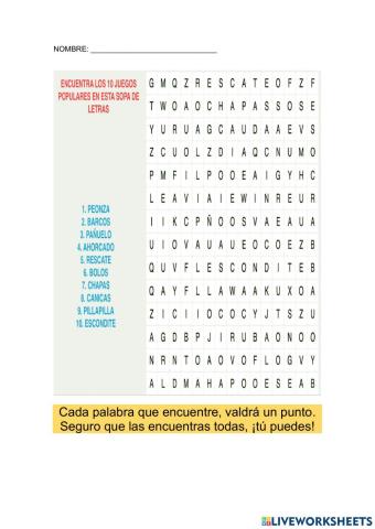 Sopa de letras juegos populares