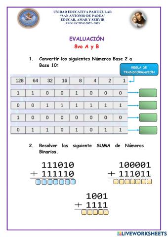 Evaluación 8vo de Basica A y B