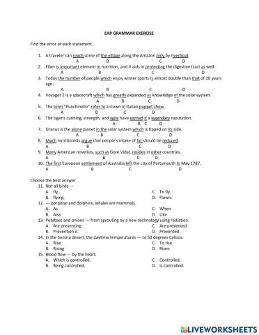 EAP Grammar & Reading Exercise