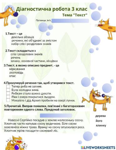 Діагностувальна робота. Текст