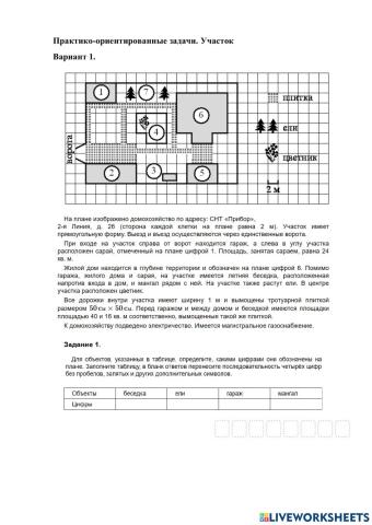 Практико-ориентированные задачи. Участок