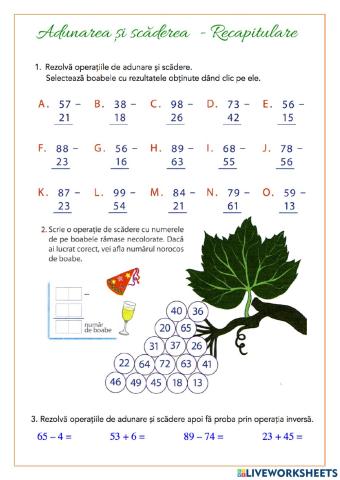 Adunarea si scăderea numerelor 0 -100